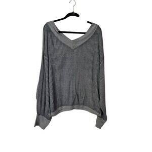 we the free sweater size Large gray V neck Waffle Knit Dolmen Long Sleeve